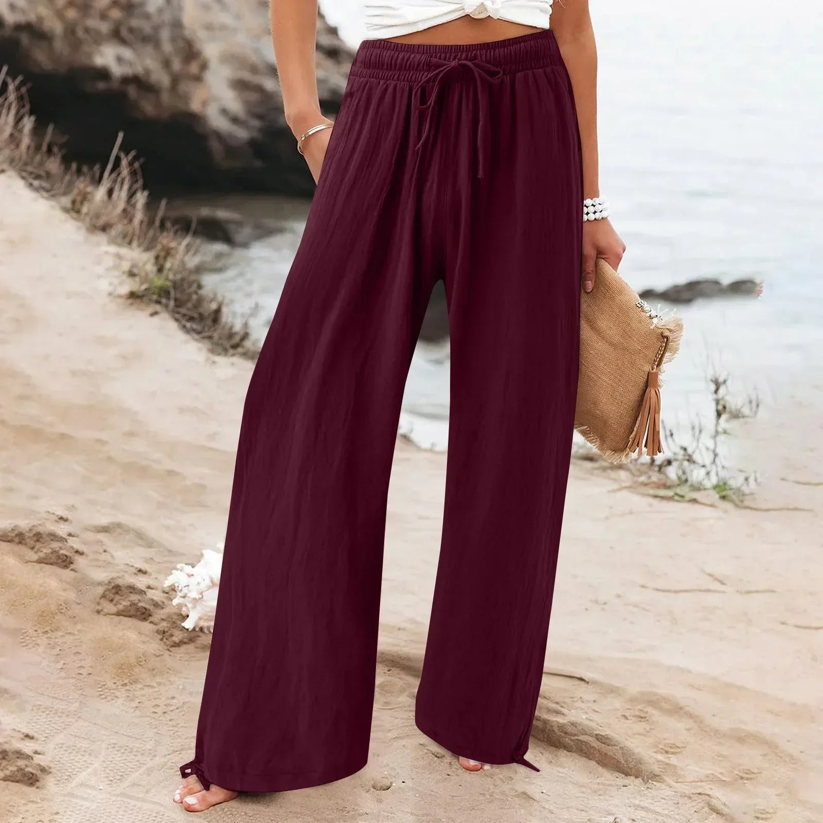 Pantalon Large Femme Fluide Été – 18 Coloris, Poches, Taille Élastique - pantalon fluide femme GoHappy