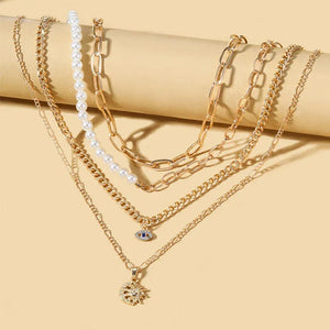Colliers style bohème multirangs œil et croix - Colliers style bohème multirangs GoHappy