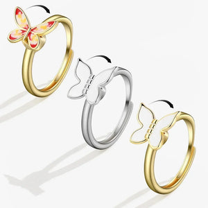 Bagues Spinner Rotatives Fleur Abeille en Cristal Argent Ajustables - bague femme GoHappy