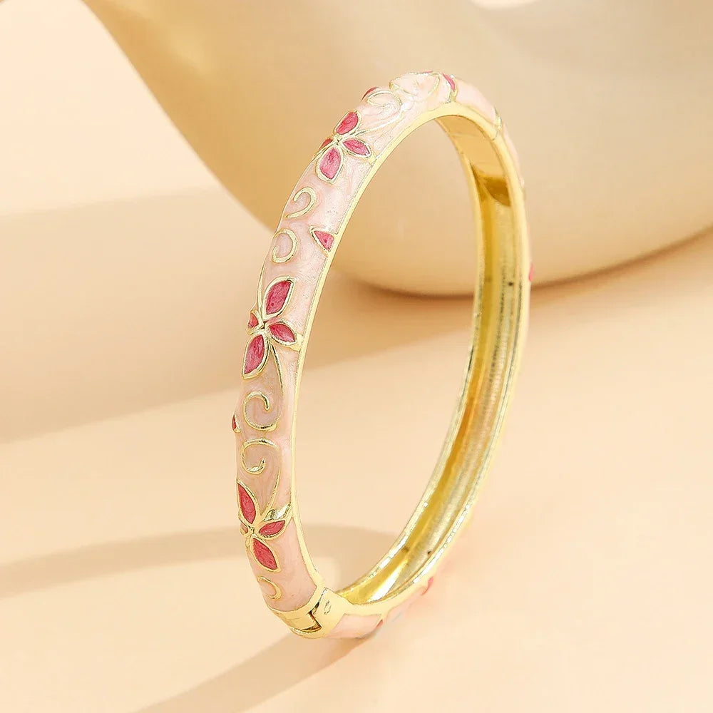 Verona Email bracelet jonc floral cloisonné doré - GoHappy