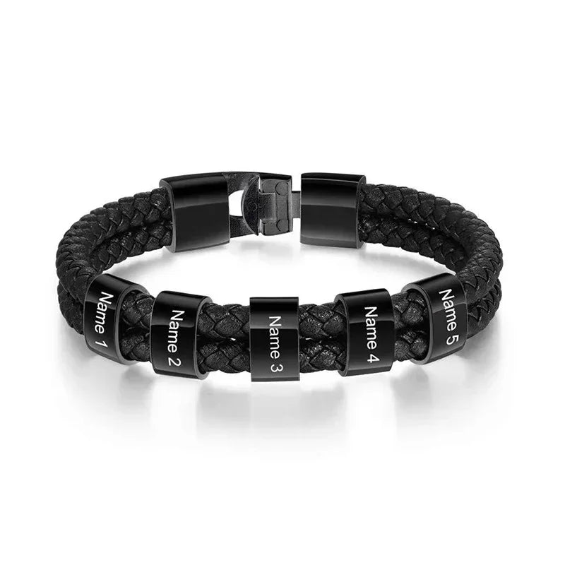 Bracelets Cuir Acier Personnalisé Gravure Prénoms Famille - bracelets personnalisables GoHappy