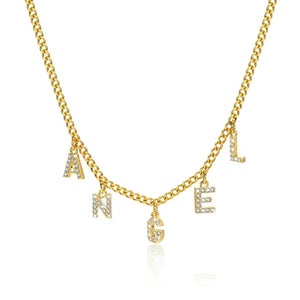 Collier Lettres Personnalisé Acier Doré Strass 1-9 Prénoms - bijou personnalisé GoHappy