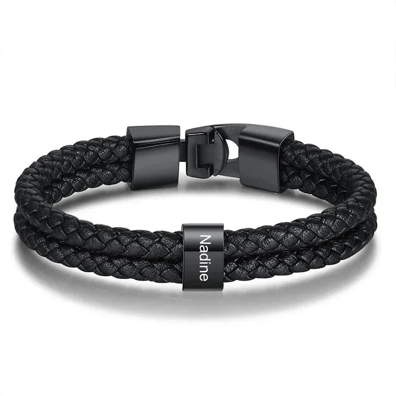 Bracelets Cuir Acier Personnalisé Gravure Prénoms Famille - bracelets personnalisables GoHappy