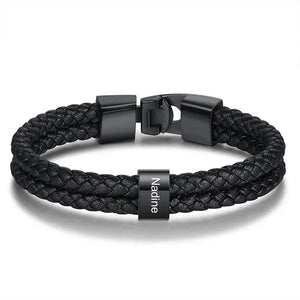 Bracelets Cuir Acier Personnalisé Gravure Prénoms Famille - bracelets personnalisables GoHappy