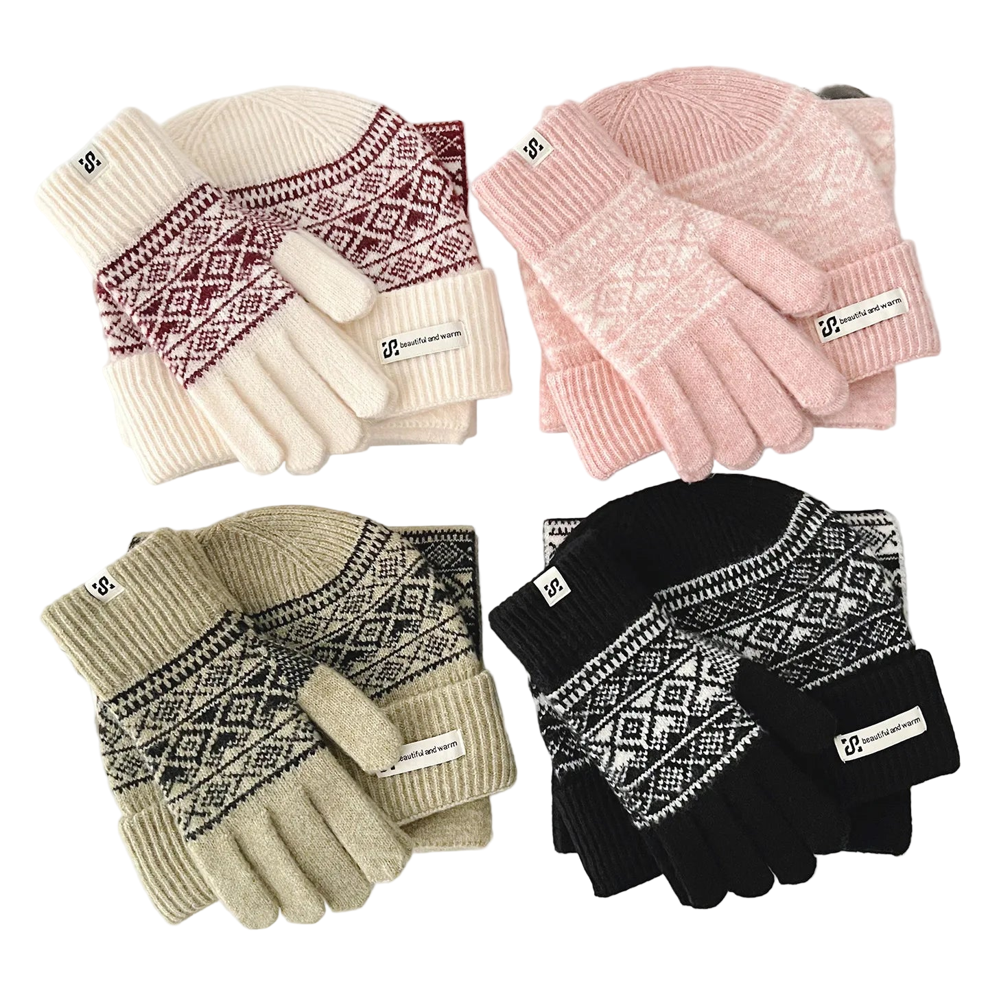 Ensemble 3 Pièces Écharpe Bonnet Gants Femme Laine Hiver Chaud