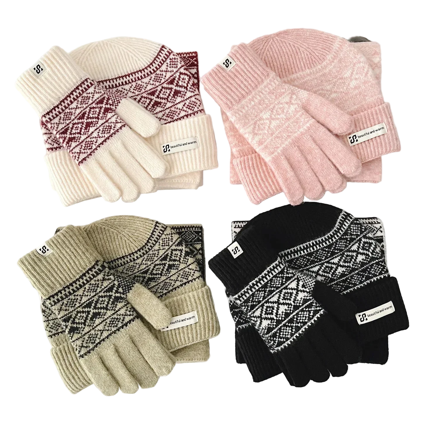 Ensemble Hiver Femme 3 Pièces Écharpe Bonnet Gants Laine Doux - bonnet hiver GoHappy