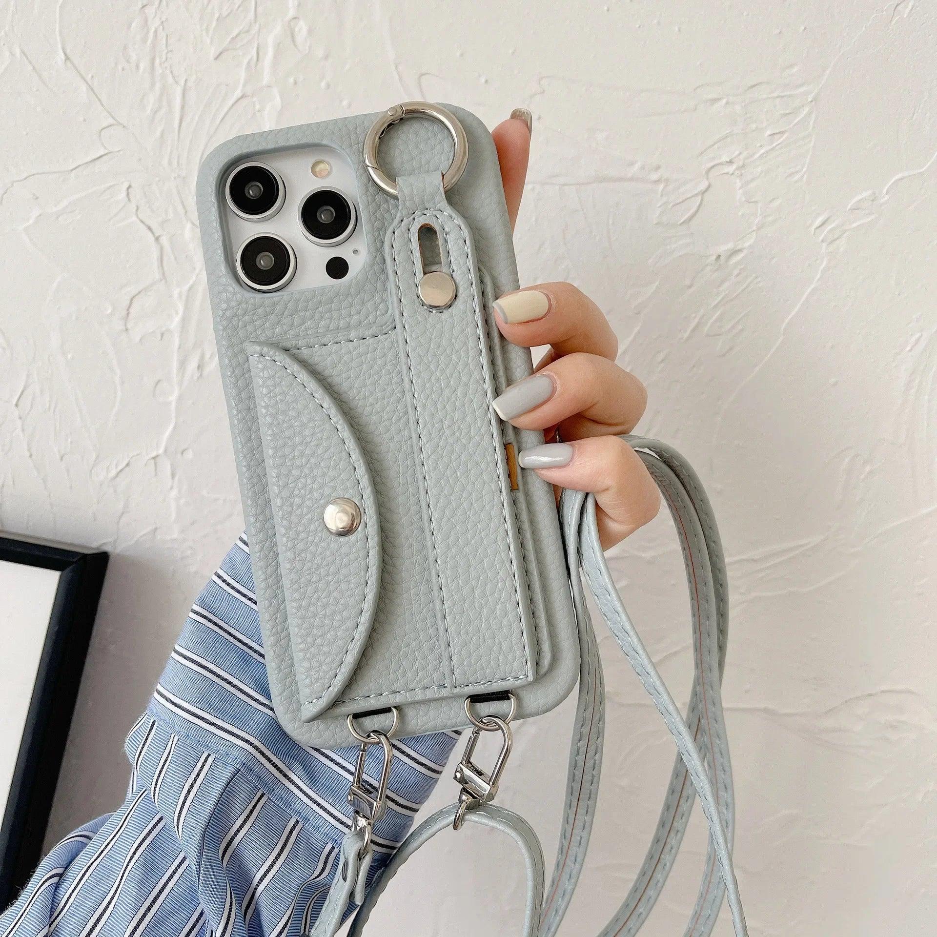 Coque Bandoulière iPhone en Cuir PU avec Porte-cartes et Sangle - coque pour smartphone GoHappy