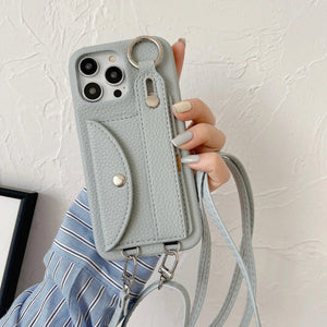 Coque Bandoulière iPhone en Cuir PU avec Porte-cartes et Sangle - coque pour smartphone GoHappy