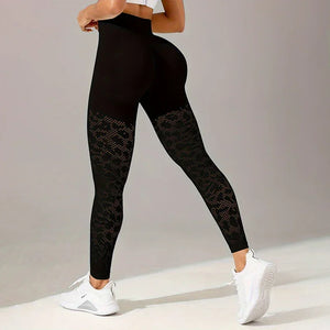 Legging Femme Ajouré Jacquard Taille Haute Slim Fitness Yoga - leggings GoHappy