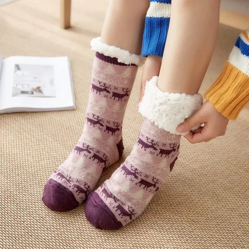 Chaussettes Douillettes Noël Femme Ado Fourrées Antidérapantes