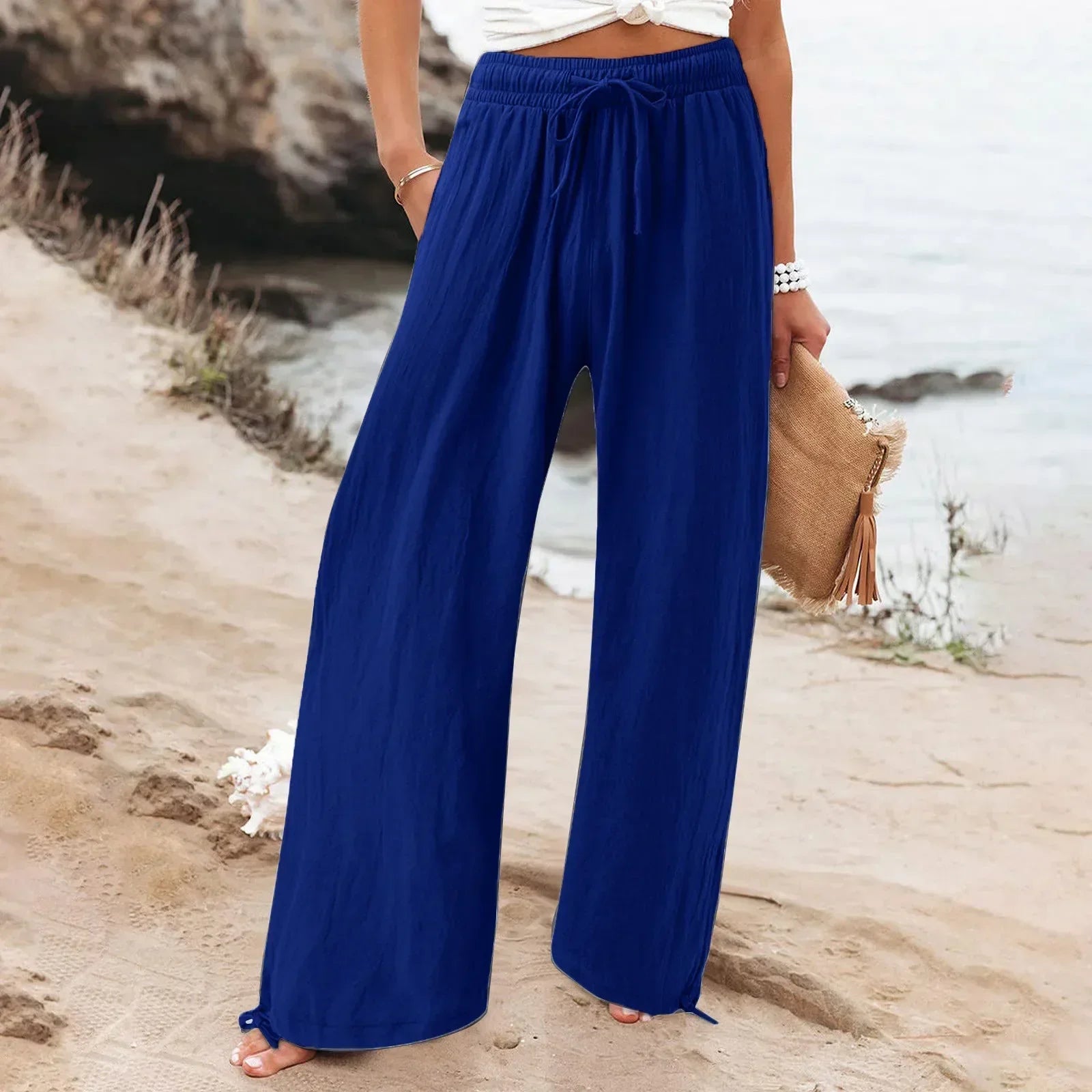 Pantalon Large Femme Fluide Été – 18 Coloris, Poches, Taille Élastique - pantalon fluide femme GoHappy