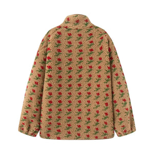 Veste Polaire Fleurie Femme Col Montant Zippée Épaisse Automne Hiver - Veste Polaire GoHappy