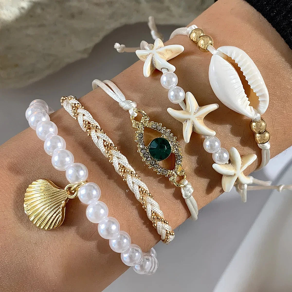 Bracelets coquillages et étoiles de mer – Lot de 15 pièces – Esprit plage et été