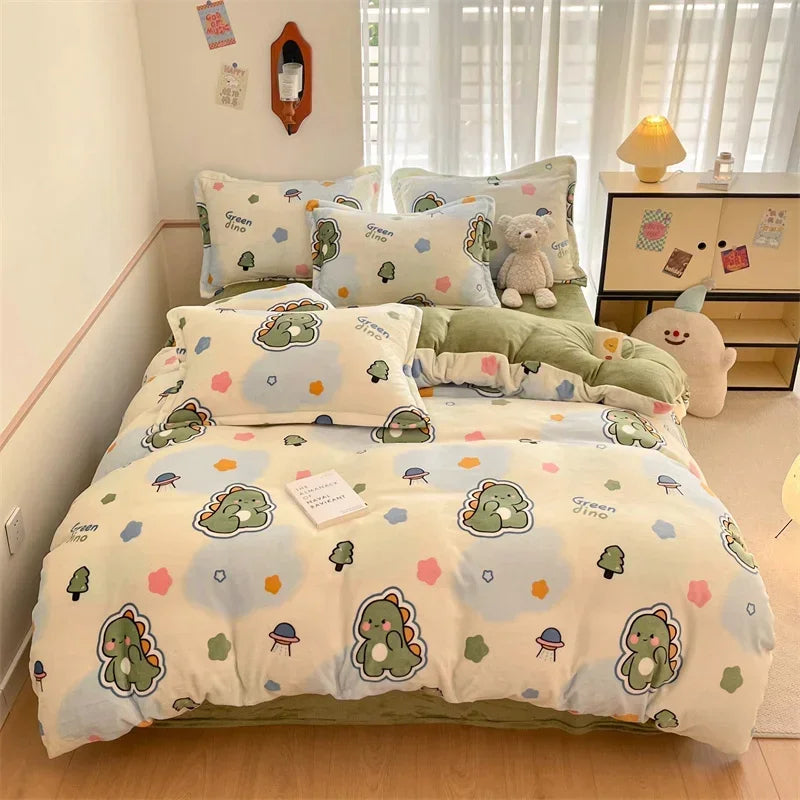 Housse Couette Velours Enfant Motifs Cartoon Douce Chaude 150-220cm - housse couette GoHappy