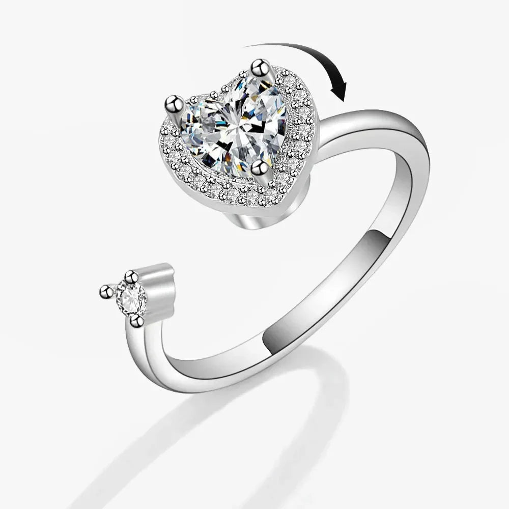 Bagues Spinner Rotatives Fleur Abeille en Cristal Argent Ajustables - bague femme GoHappy