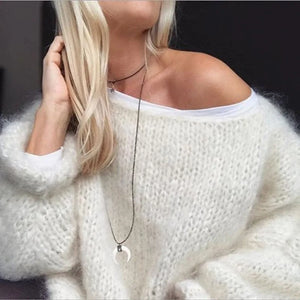 Pull femme Mila blanc ivoire maille duveteuse manches longues encolure ronde GoHappy France