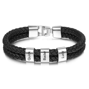 Bracelets Cuir Acier Personnalisé Gravure Prénoms Famille - bracelets personnalisables GoHappy