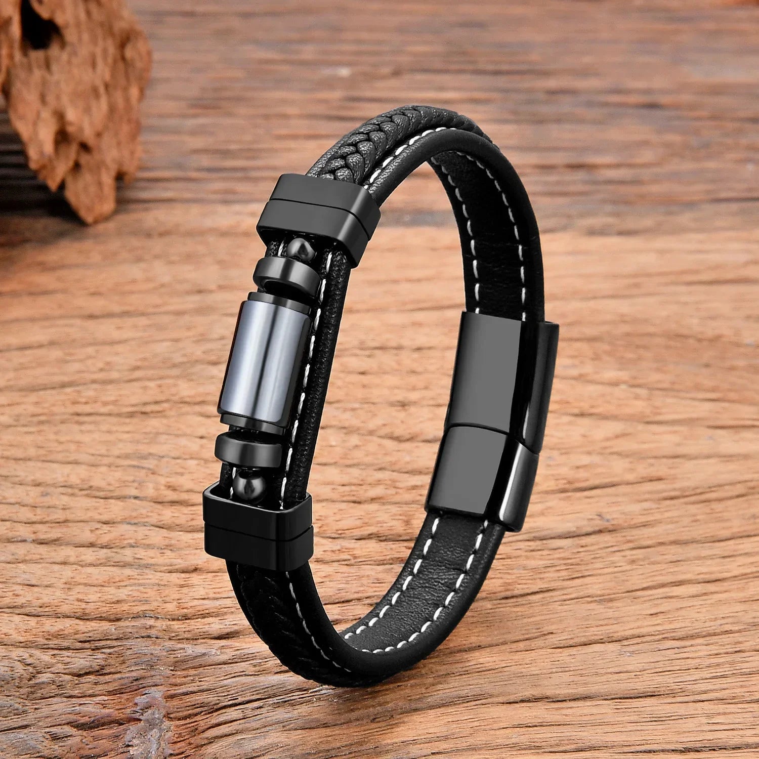 Bracelet Cuir Style et Bien-être en Pierres Naturelles pour Homme