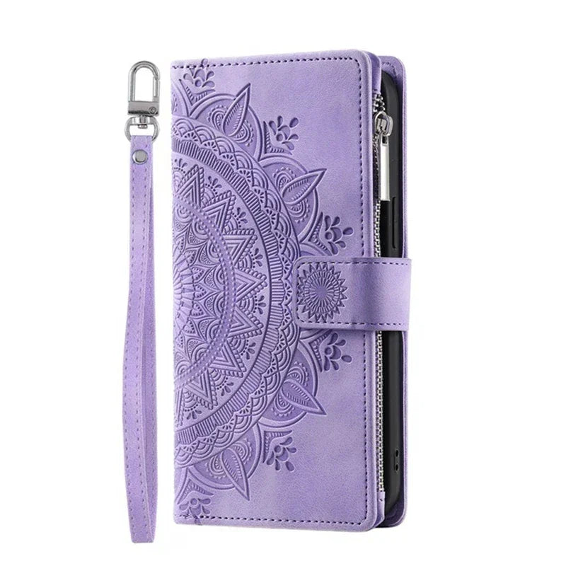Protection iPhone Mandala Zip Portefeuille Cuir Gaufré Porte-Cartes - Coques pour téléphones portables GoHappy