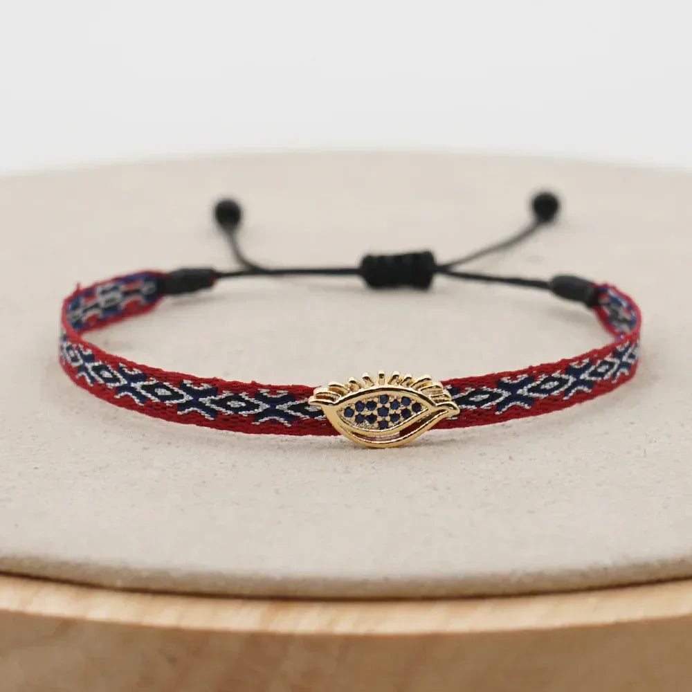 Bracelet Amitié Femme Coton Fin - Charm Cœur Strass Ajustable - bracelets femme cordon GoHappy