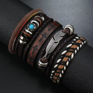 Bracelets ethniques en cuir et perles – Lot de 5 à 6 pièces – Style bohème et spirituel - bracelets cuir et pierres GoHappy