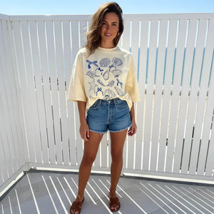 T-shirt Coquillages Noeuds Femme Marin Vintage Y2K Oversize Coton - T-Shirts GoHappy