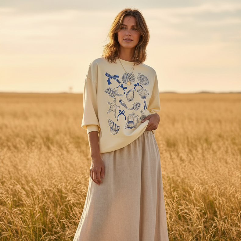 T-shirt Coquillages Noeuds Femme Marin Vintage Y2K Oversize Coton