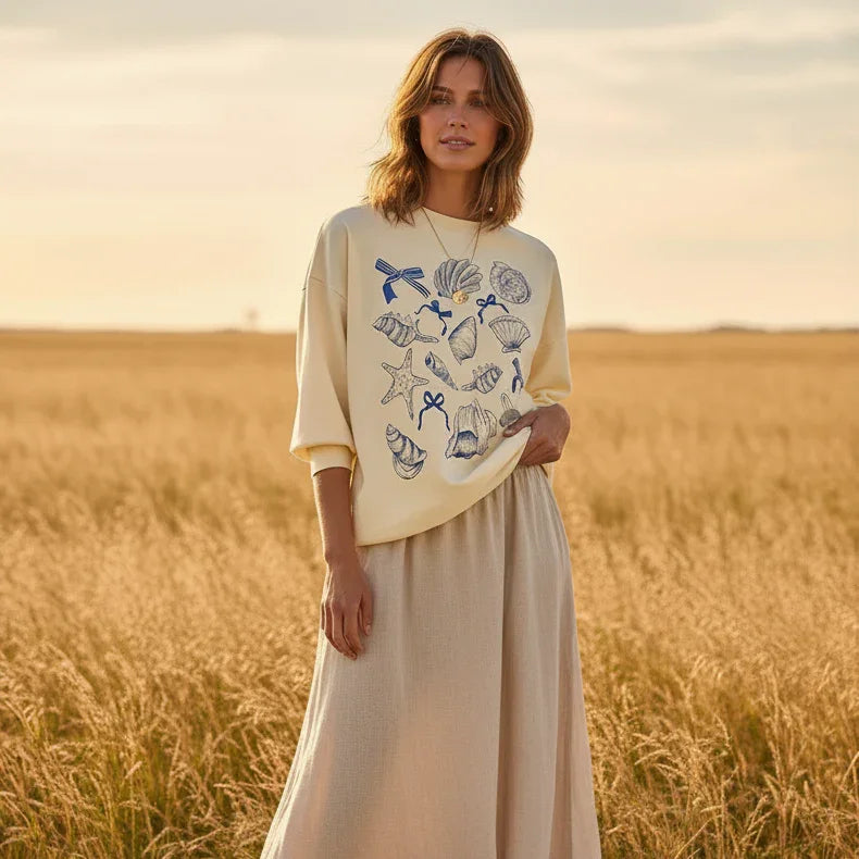 T-shirt Coquillages Noeuds Femme Marin Vintage Y2K Oversize Coton - T-Shirts GoHappy