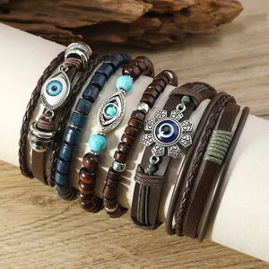 Bracelets ethniques en cuir et perles – Lot de 5 à 6 pièces – Style bohème et spirituel - bracelets cuir et pierres GoHappy