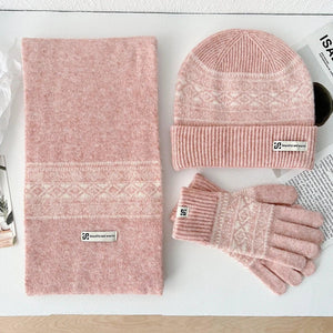 Ensemble Hiver Femme 3 Pièces Écharpe Bonnet Gants Laine Doux - bonnet hiver GoHappy