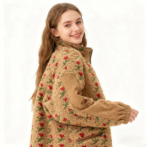 Veste Polaire Fleurie Femme Col Montant Zippée Épaisse Automne Hiver - Veste Polaire GoHappy