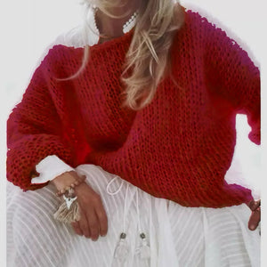 Pull femme Mila rouge grenat maille duveteuse manches longues encolure ronde GoHappy France