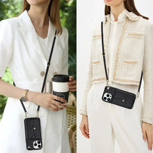 Coque iPhone Portefeuille Bandoulière Multifonction Cuir Élégante - coque pour smartphone GoHappy