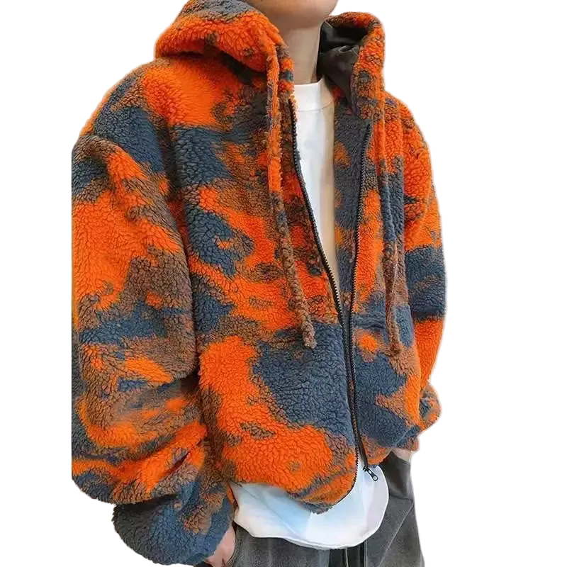 Veste Sherpa Orange Homme - Manteau Capuche Polaire Street