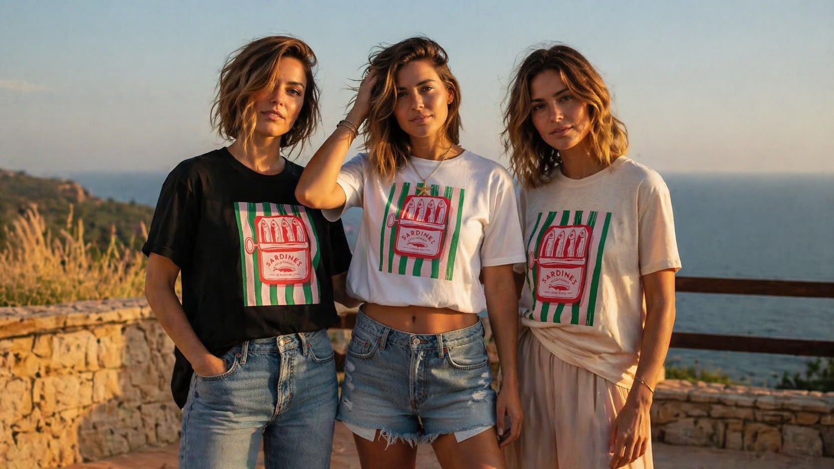 T-shirt Femme Imprimé Sardines Y2K Style Vintage Streetwear Coton