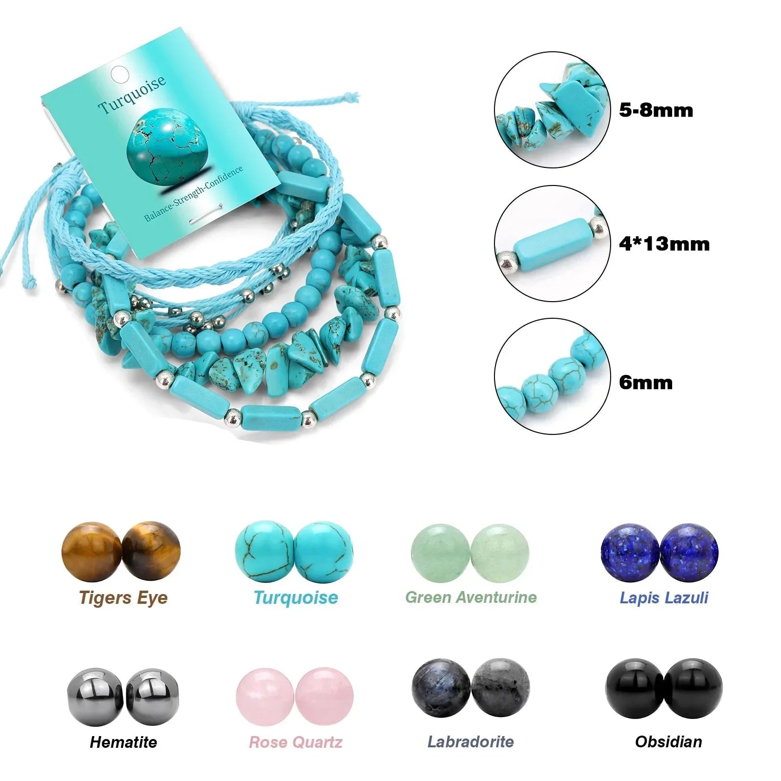 Bracelets Pierres Naturelles Empilables Set 3-5 Bohème 19cm - bracelets en pierres femme GoHappy