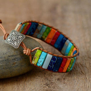 Bracelet Chakras Cuir et Pierres - Bijoux GoHappy