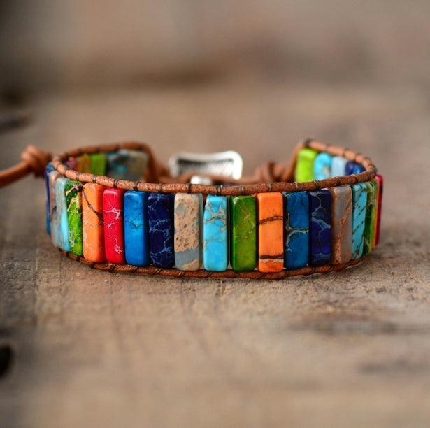 Bracelet Chakras Cuir et Pierres - Bijoux GoHappy