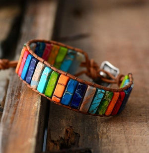 Bracelet Chakras Cuir et Pierres - Bijoux GoHappy