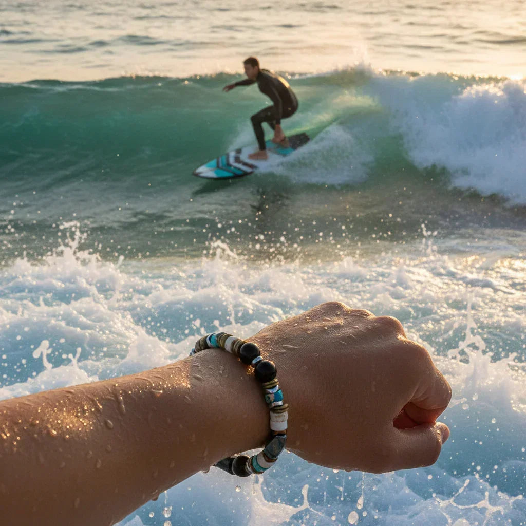 bracelet surfer perles homme résistant eau style plage tendance idée cadeau GoHappy France