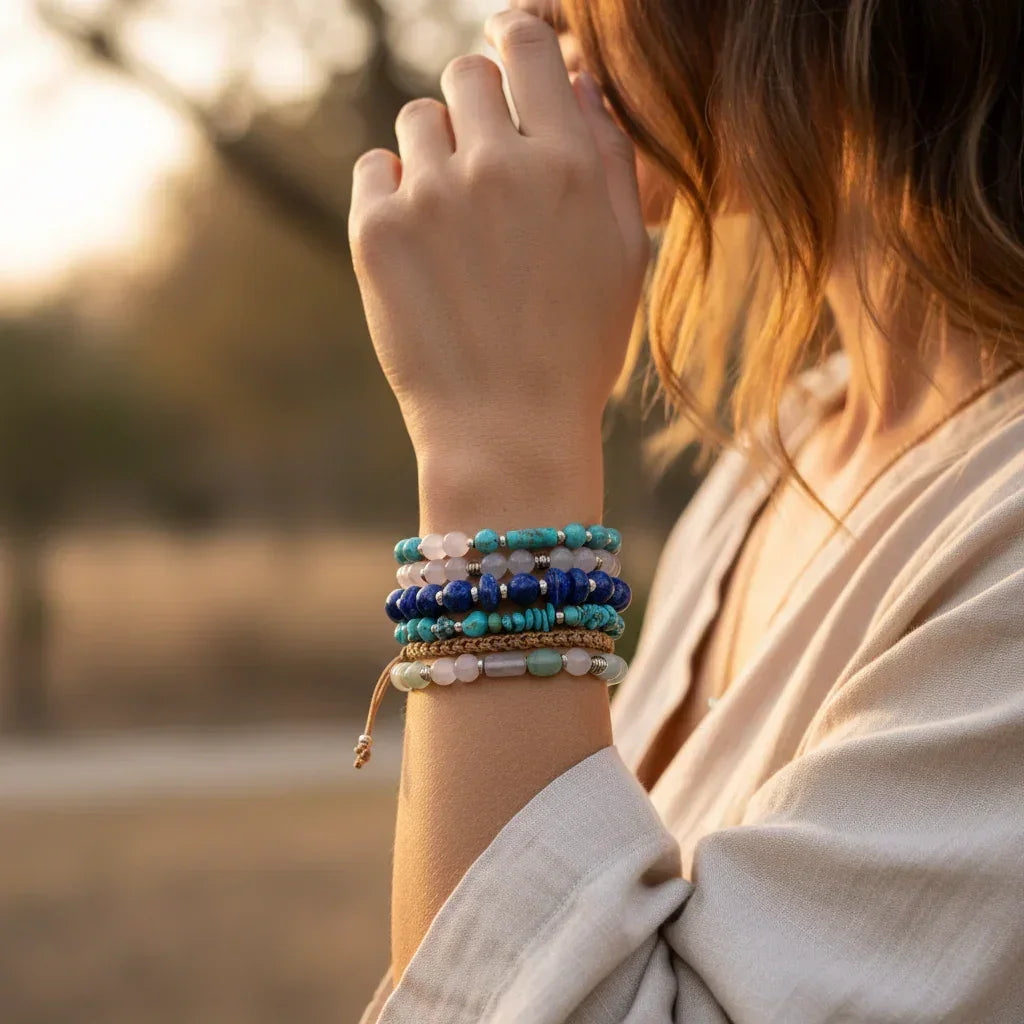 Bracelets Pierres Naturelles Empilables Set 3-5 Bohème 19cm - bracelets en pierres femme GoHappy