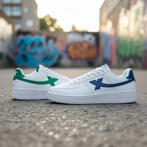 baskets homme Brooklyn Drift blanches détail vert et bleu sneakers tendance GoHappy France