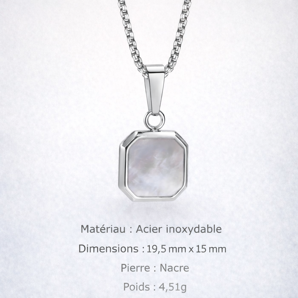 Collier Acier Pierre Naturelle Pendentif Tendance