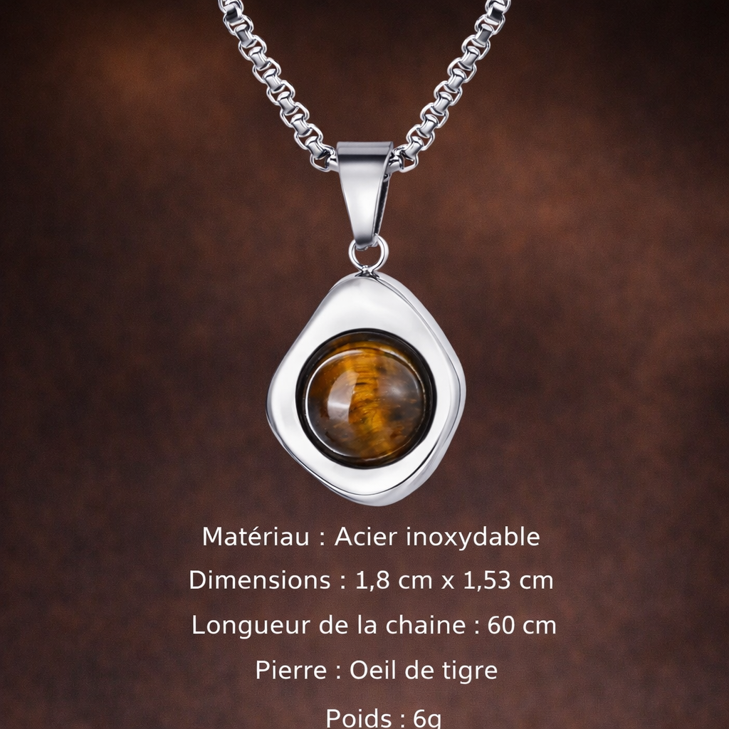 Collier Acier Pierre Naturelle Pendentif Tendance
