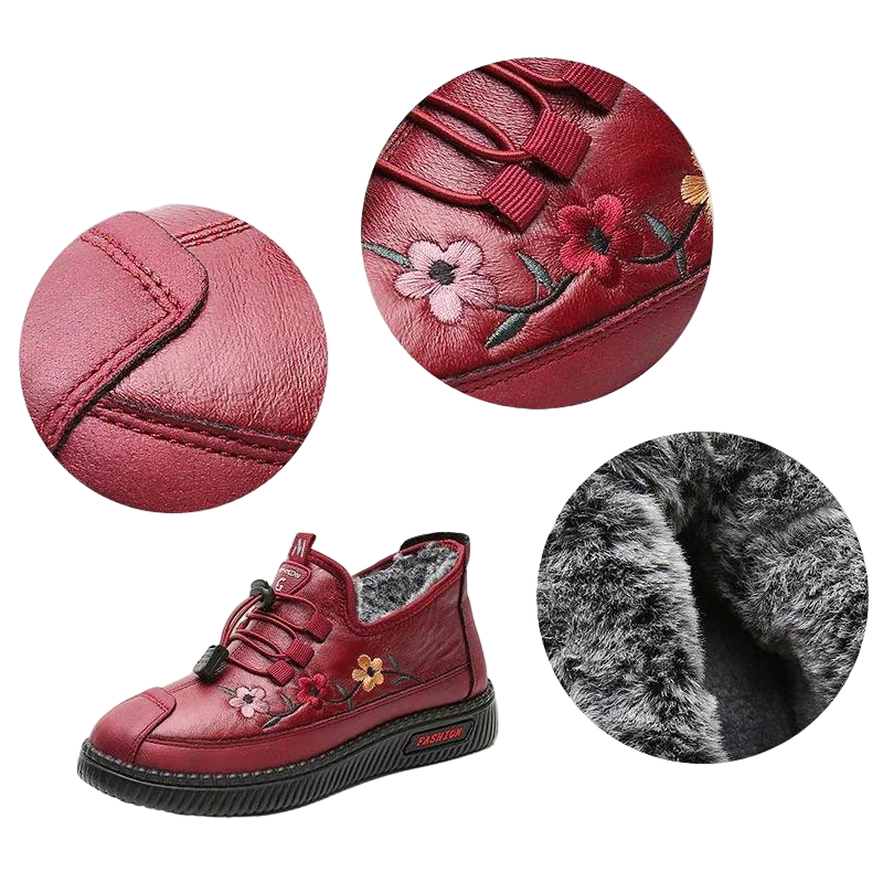 Ces baskets d'hiver combinent une doublure en fourrure ultra-isolante, une semelle antidérapante et des broderies élégantes pour vous offrir style et protection par tous les temps.