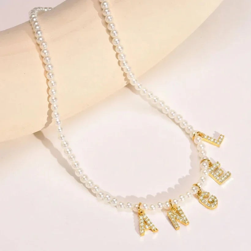 Collier Lettres Personnalisé Acier Doré Strass 1-9 Prénoms - bijou personnalisé GoHappy