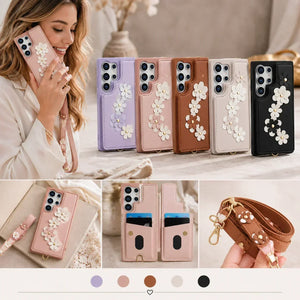 Coque Samsung portefeuille fleurie dragonne bandoulière - coques pour smartphone GoHappy