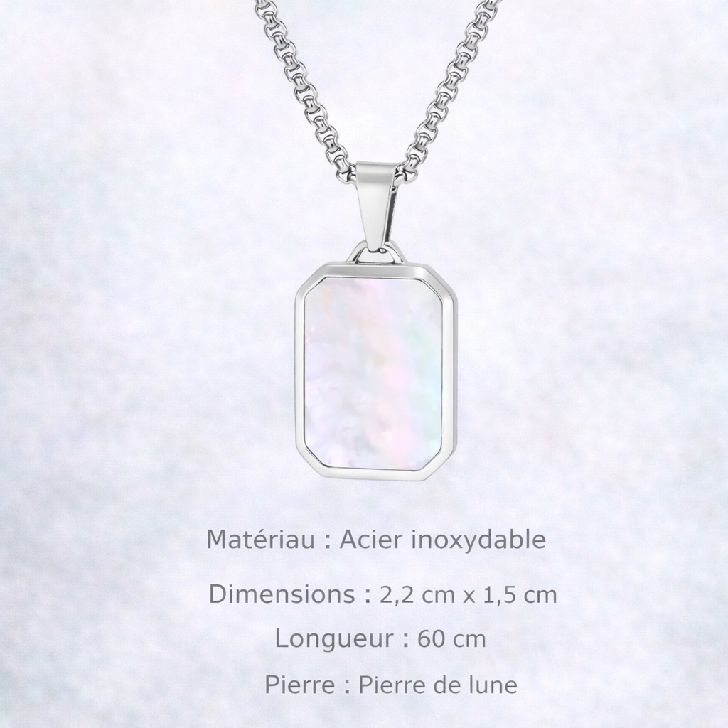 Collier Acier Pierre Naturelle Pendentif Tendance