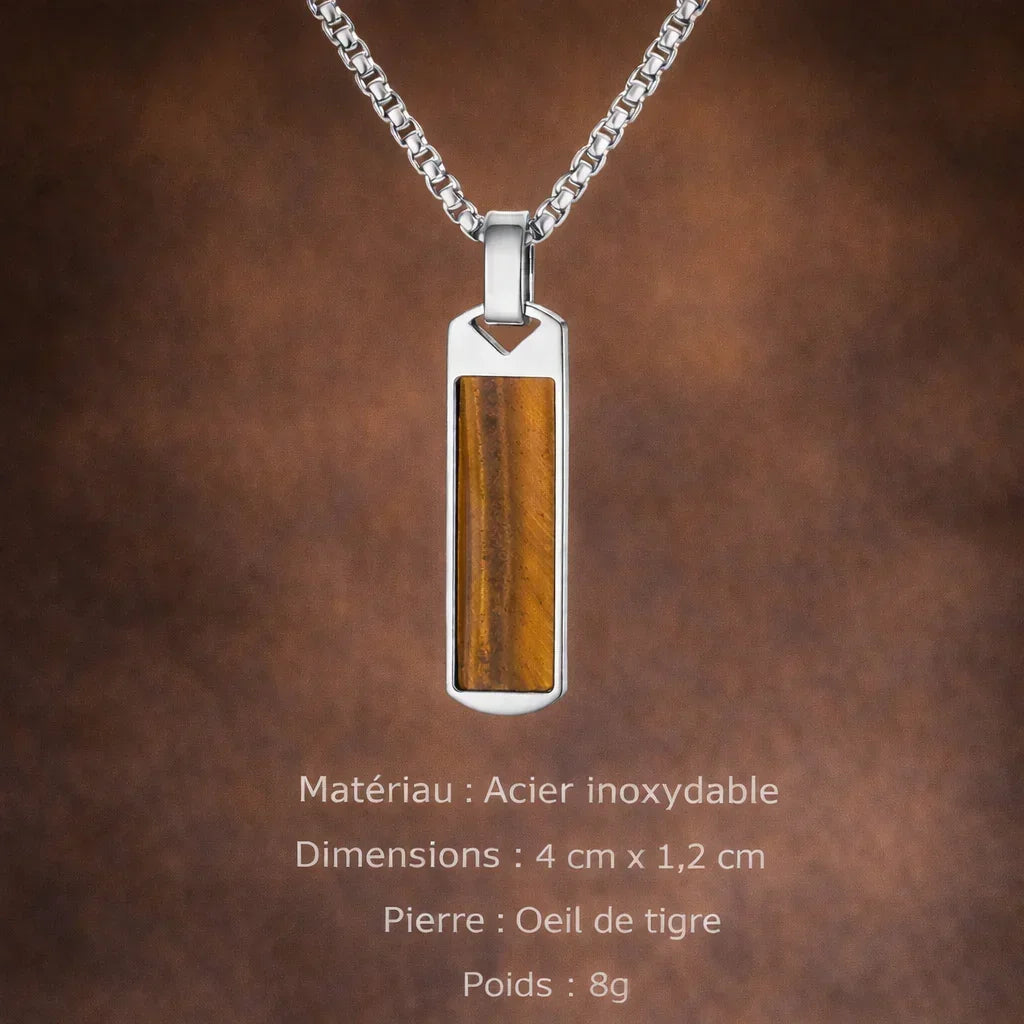 Collier Acier Pierre Naturelle Pendentif Tendance - collier homme GoHappy