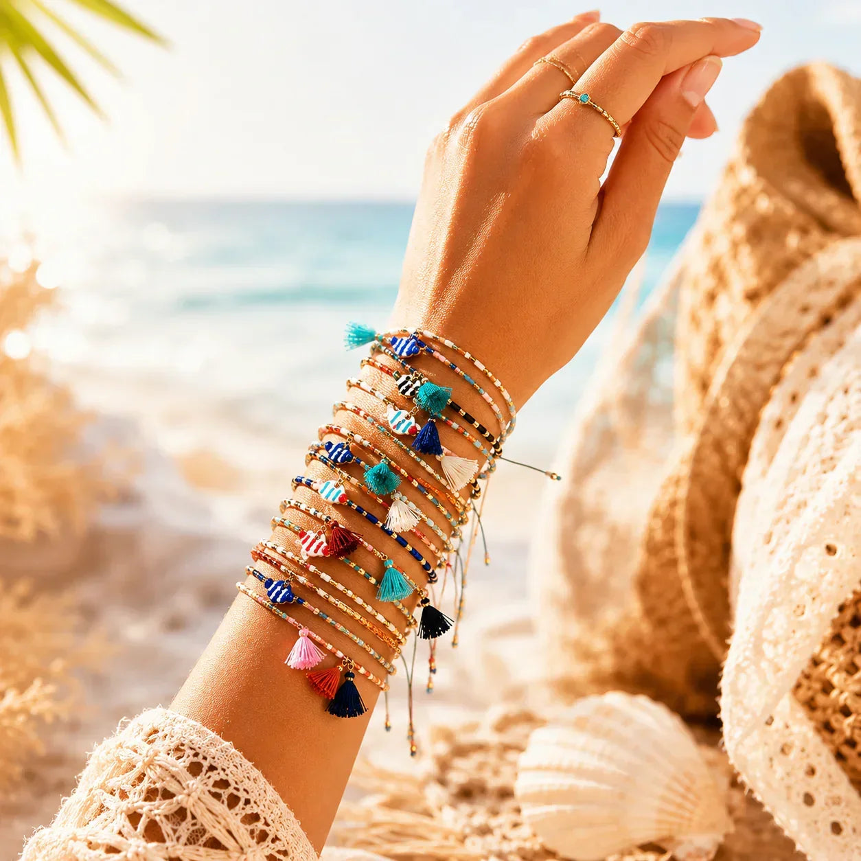 Bracelet femme boho perles Miyuki pompon coloré - bracelet perles GoHappy